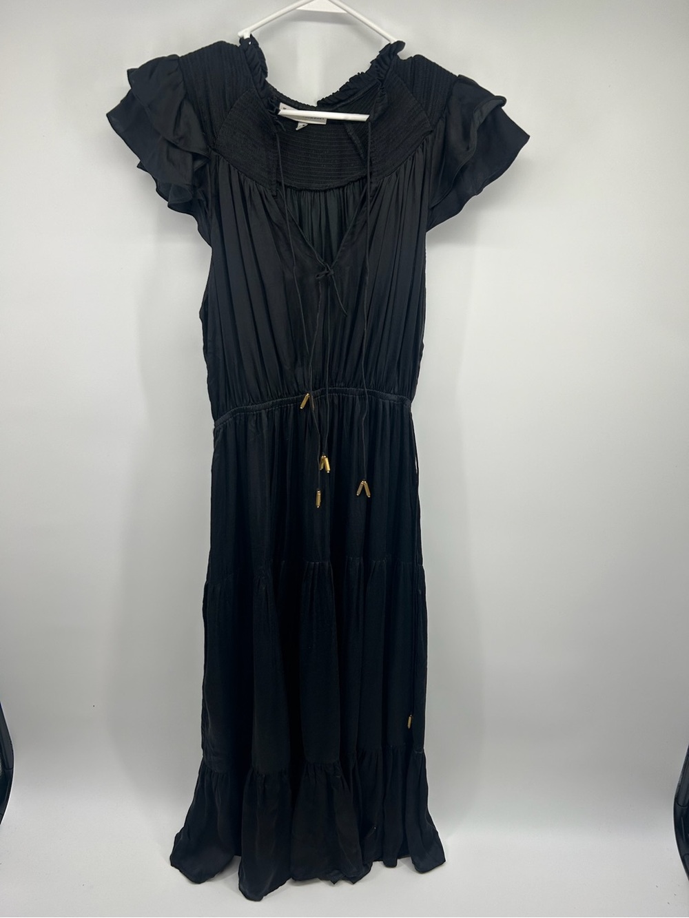 Karina Grimaldi Black Ruffle-Sleeve Maxi Dress